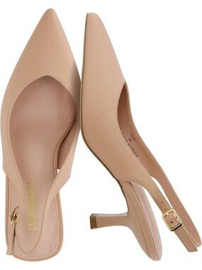Women's Nude Smooth Slingback Kitten Heels Pointed Toe Ankle Strap Casual Pumps